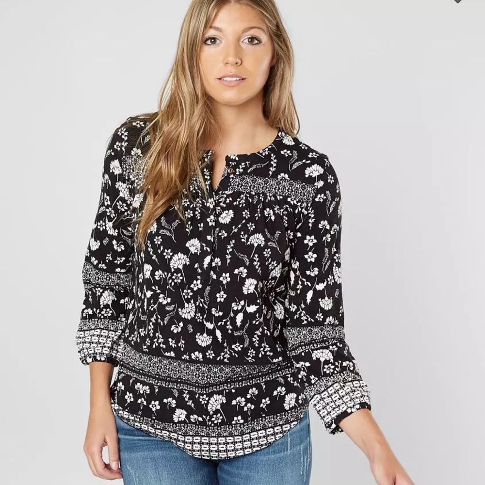 LUCKY BRAND Floral Print Peasant Henley Blouse